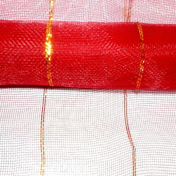 Dekoračná sieťka červená so zlatým pásom