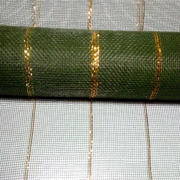 Dekoračná sieťka zelená so zlatými pásmi