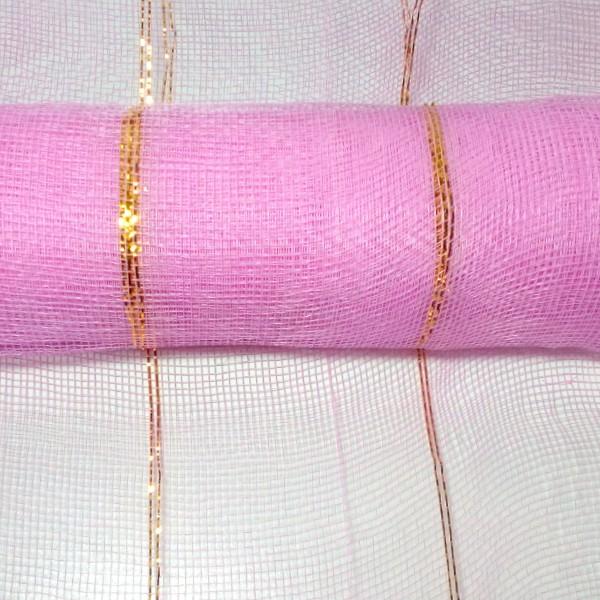 Dekoračná sieťka svetlo ružová so zlatým pásom
