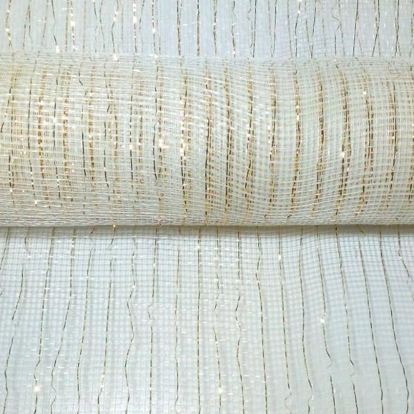 Dekoračná sieťka krémová so zlatými pásmi