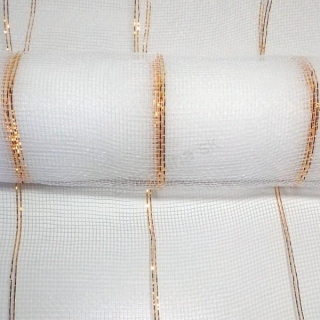 Dekoračná sieťka biela so zlatým pásom