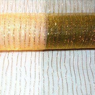 Dekoračná sieťka zelená/kremova so zlatými pásmi