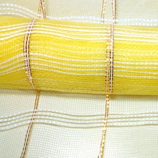 Dekoračná sieťka žltá s bielym a zlatým pásom